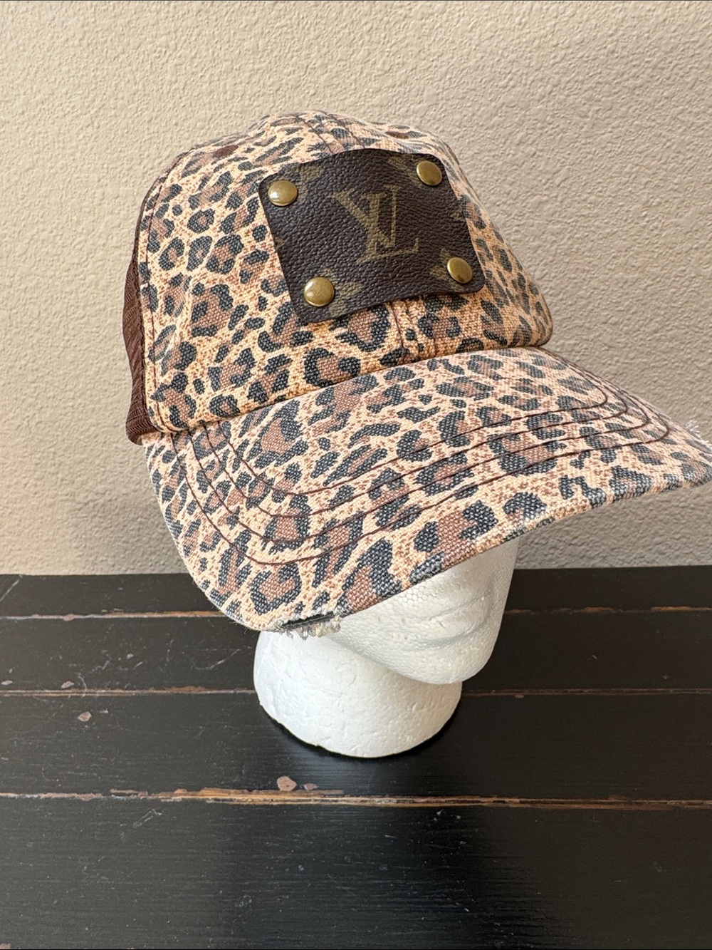 Upcycled Louis Vuitton Leopard Print Cap - Brown and Tan